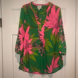 JULIE BROWN NYC Gorgeous Blouse Tunic in Tropical Floral Print, Size M •LIKE NEW